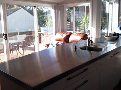 Stainless steel kitchen bench